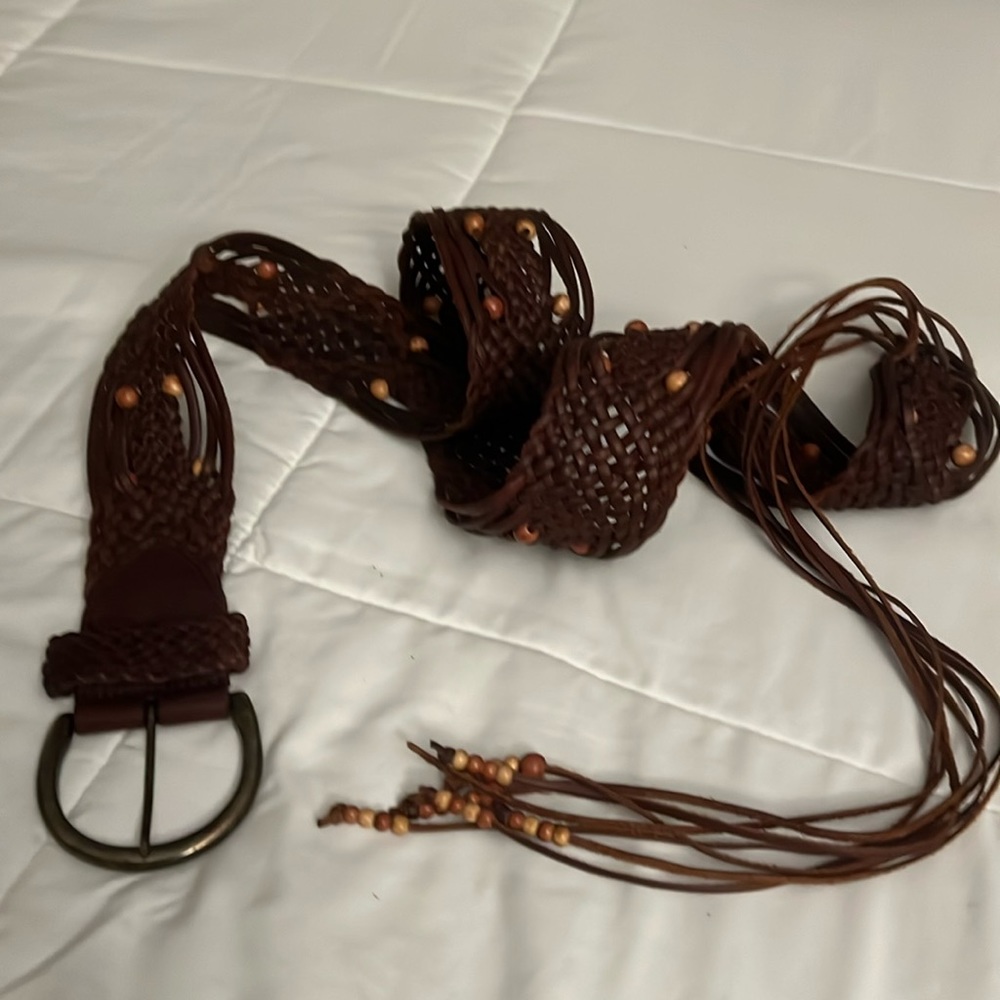 Women’s genuine leather belt with beads by Anthropologie,brown,braided,preowned
